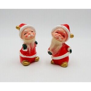 Napcoware Imports Japan Santa Salt And Pepper Shakers Fur Fuzzy Beard